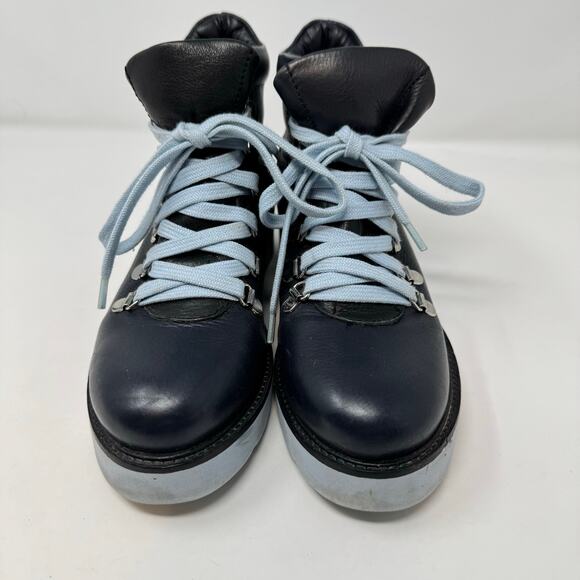 Urban Outfitters Platform Boots 6 Blue Leather Utility Combat Casual Wedge - Picture 3 of 11